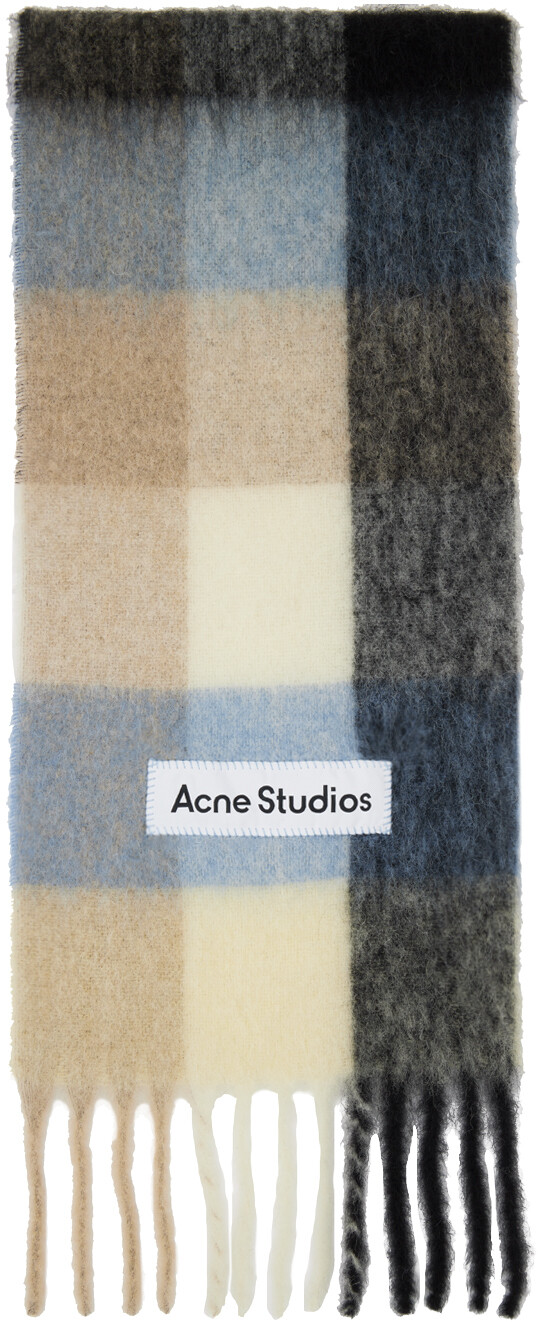 

Разноцветный шарф в клетку Acne Studios, цвет Blue/Beige/Black