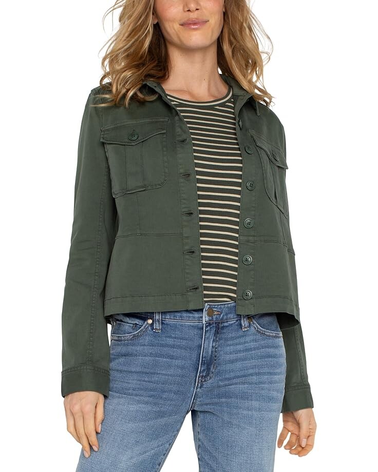 

Куртка Liverpool Los Angeles Peplum Hem Trucker Jacket Soft Touch Twill, цвет Moss Green