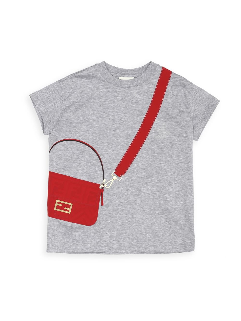 

Футболка с рисунком Trompe L'oeil Bag для маленьких девочек Fendi, серый