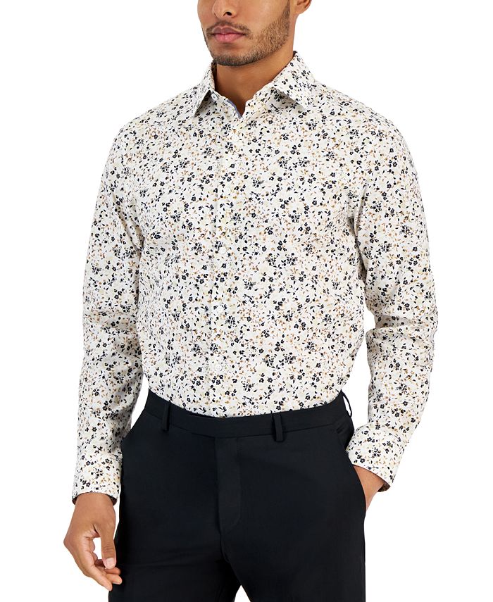 цена Мужская классическая рубашка узкого кроя с цветочным принтом Bar III, цвет White Tan