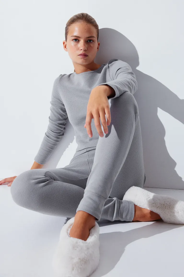 

Вафельная хлопковая пижама H&M, серый