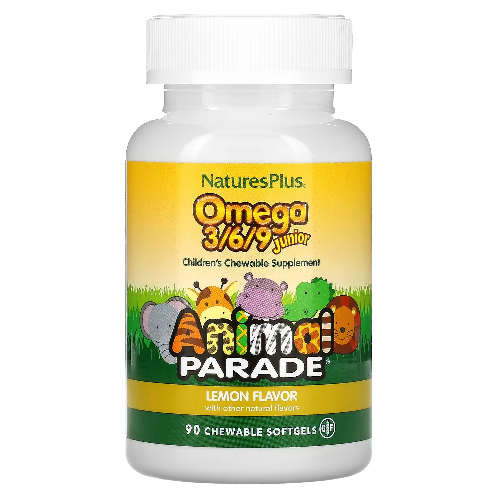 Пищевая добавка для детей NaturesPlus Animal Parade Omega 3/6/9 лимон, 90 жевательных капсул