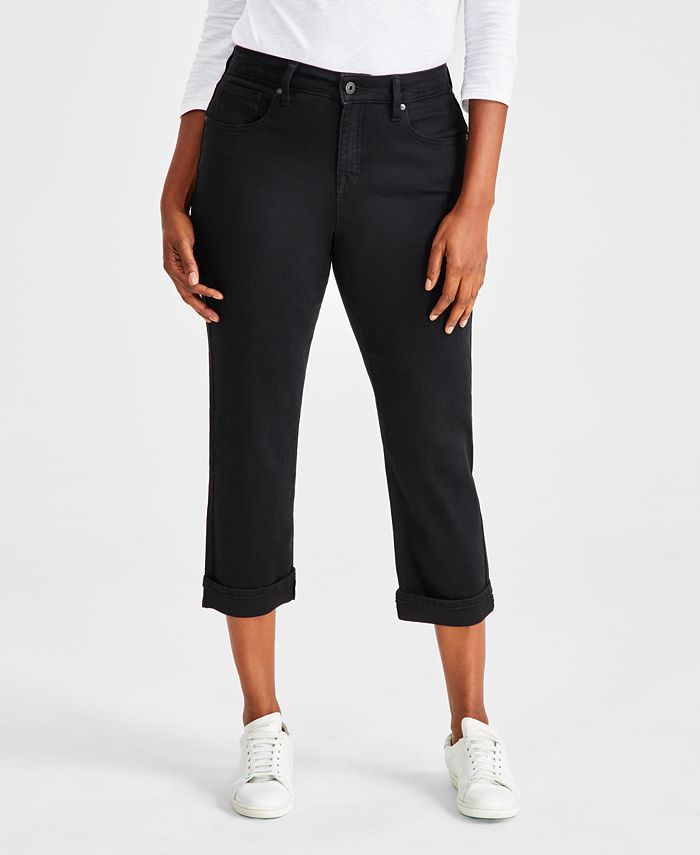 Женские джинсы-капри с пышной посадкой со средней посадкой Style & Co, черный цена и фото