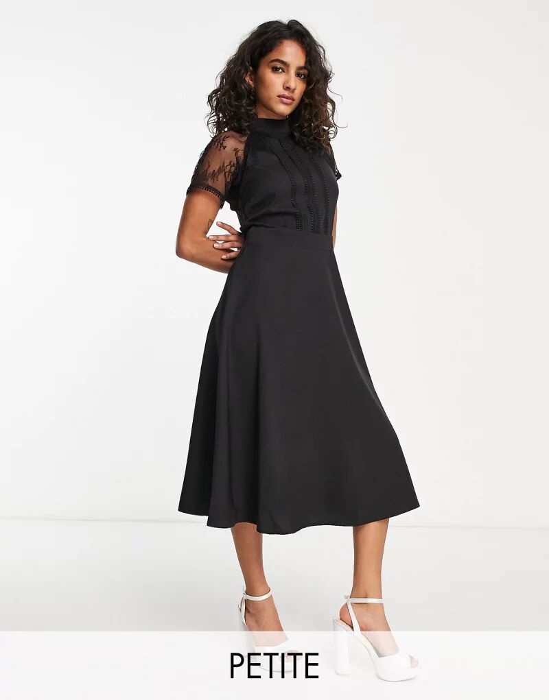 Черное расклешенное платье миди Liquorish Petite с кружевной отделкой фото