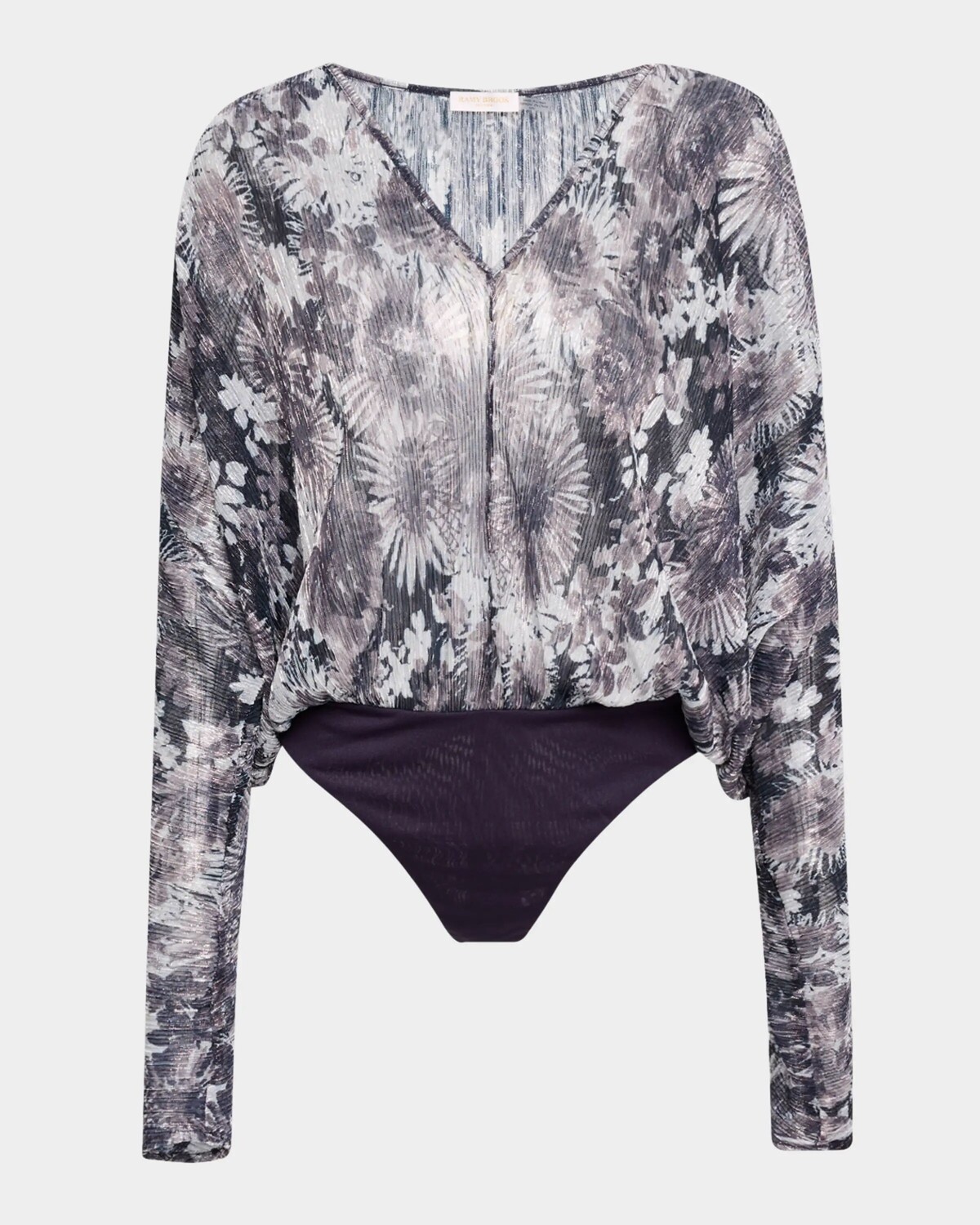

Боди Margot с цветочным принтом металлик и длинными рукавами Ramy Brook, цвет Dove Grey Floral