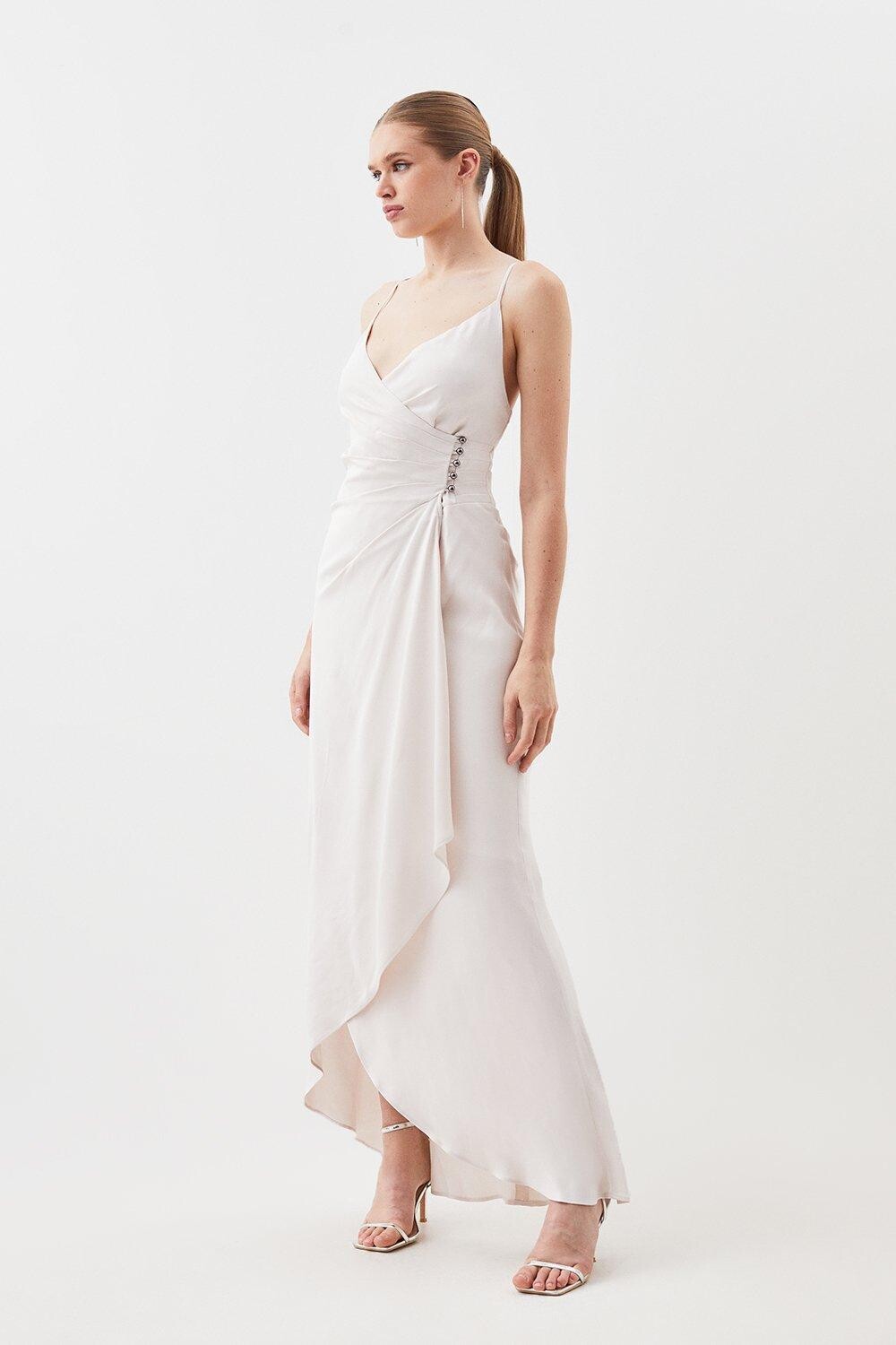 

Платье макси премиум-класса со сборками Karen Millen, серебро