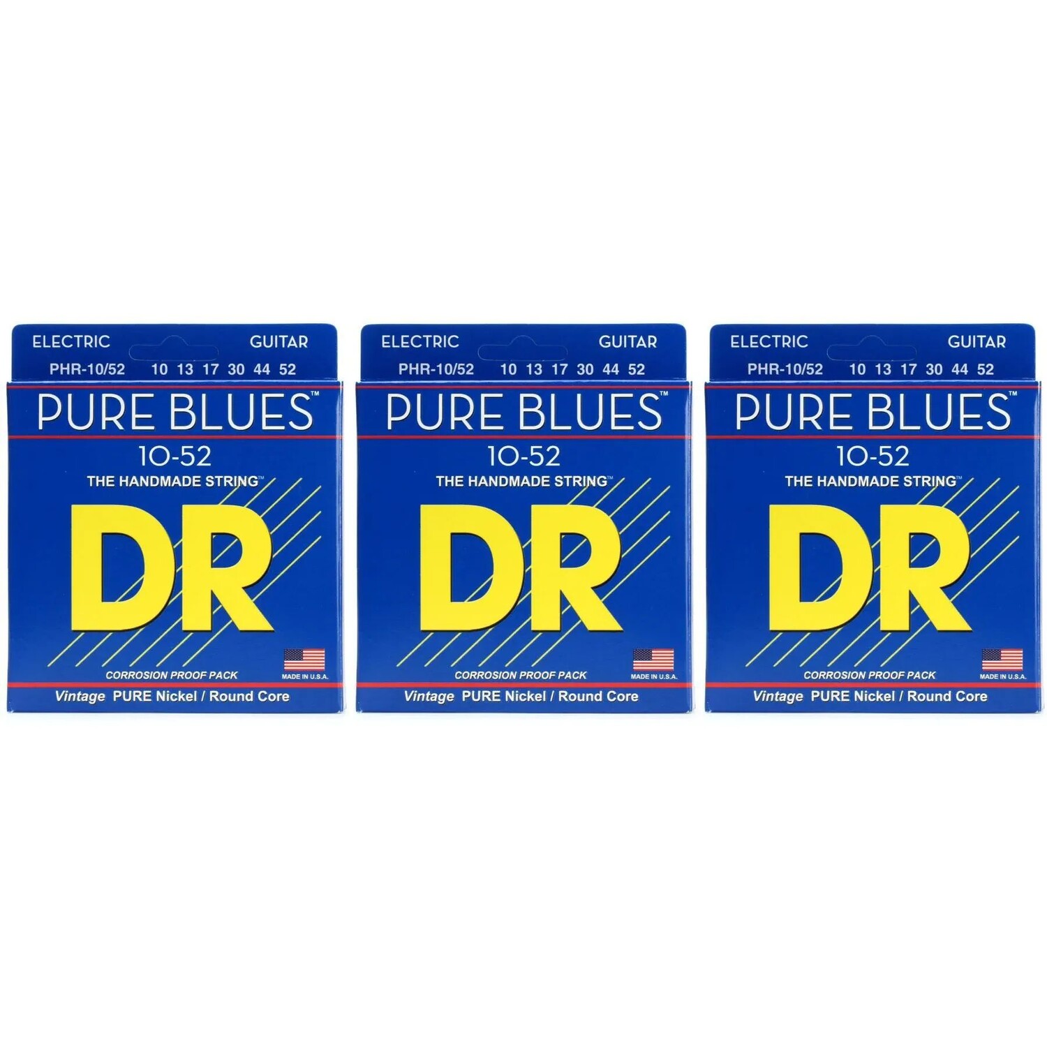 

Струны для электрогитары DR Strings PHR-10/52 Pure Blues из чистого никеля — .010-.052, большие и тяжелые (3 шт.)
