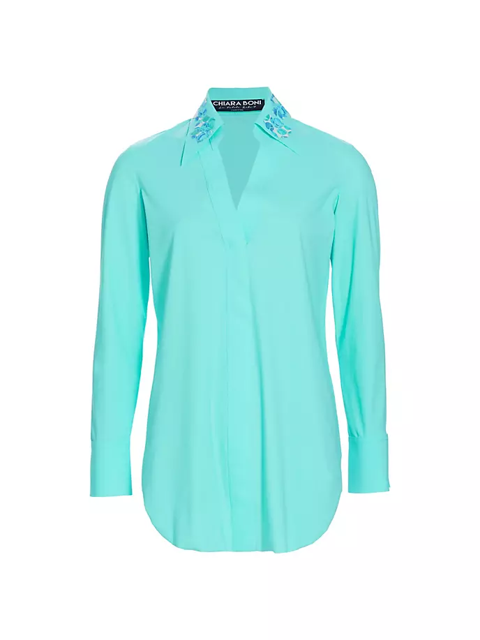 

Блузка Atena с длинными рукавами и цветочной вышивкой Chiara Boni La Petite Robe, цвет verde aqua