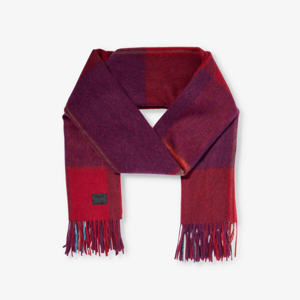 

Шерстяной шарф оверсайз в клетку с начесом Paul Smith, бордовый