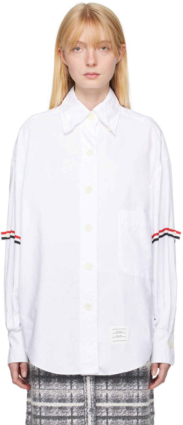

Белая рубашка большого размера с нарукавными повязками Thom Browne RWB