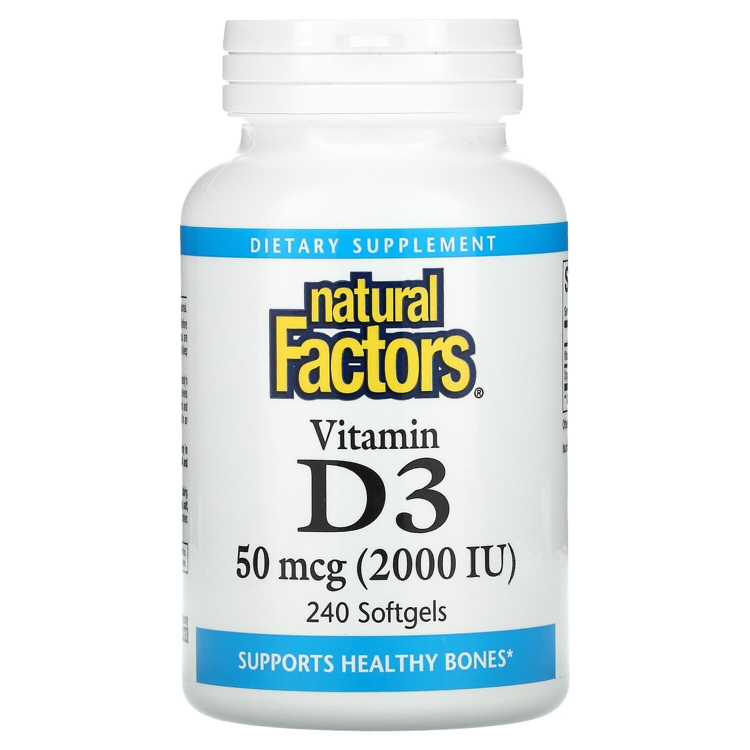 

Витамин D3, 50 мкг (2000 МЕ), 240 мягких таблеток, Natural Factors