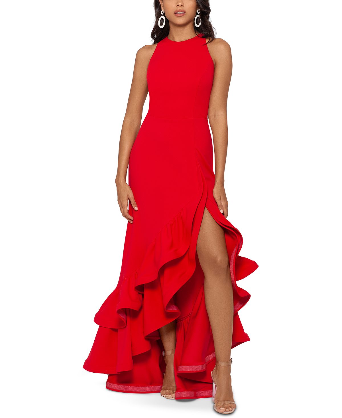 цена Платье из крепа с многоярусными оборками и аквалангом Betsy & Adam, красный