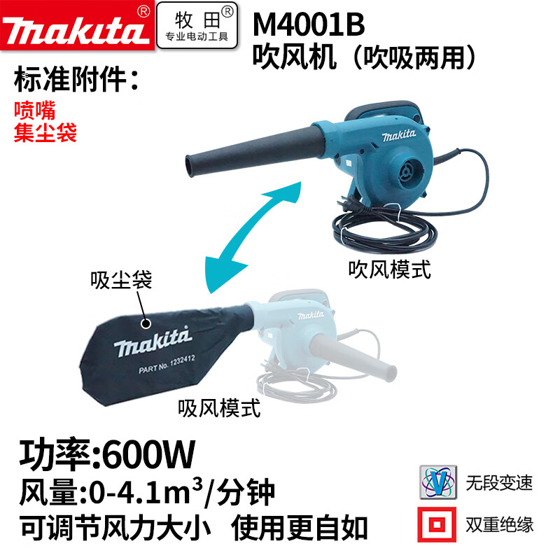 Makita Makita/MAKITA M4001B фен нагнетатель воздуха высокой мощности небольшой пылесборник 600 Вт