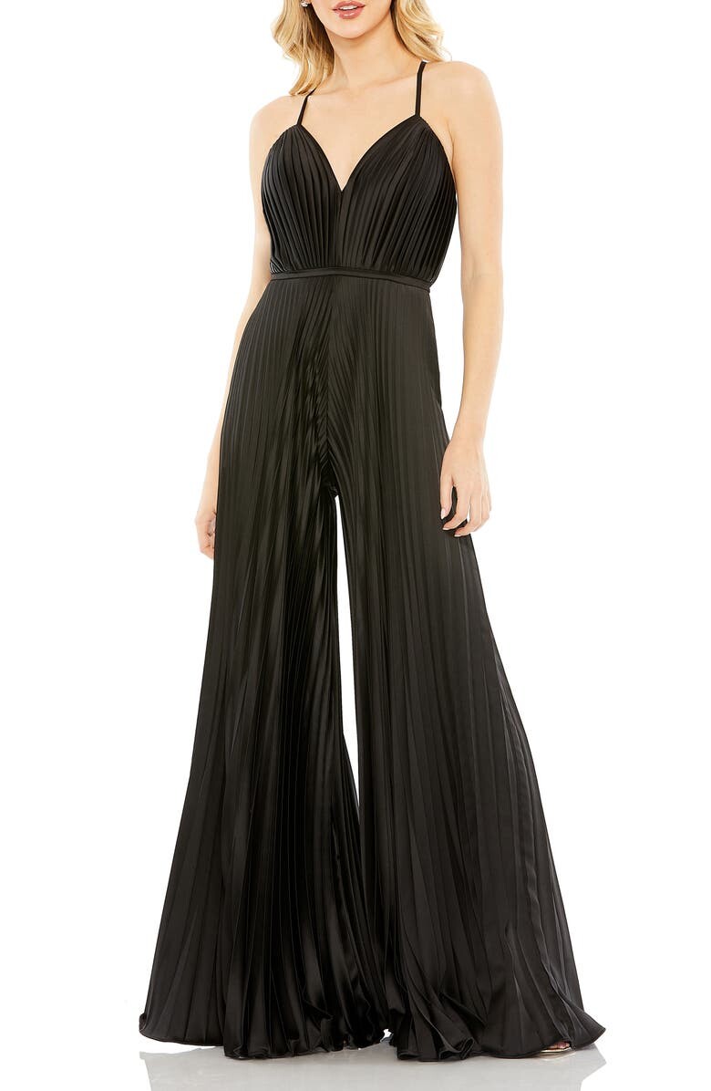 

Атласный комбинезон с широкими штанинами и складками IEENA FOR MAC DUGGAL, черный