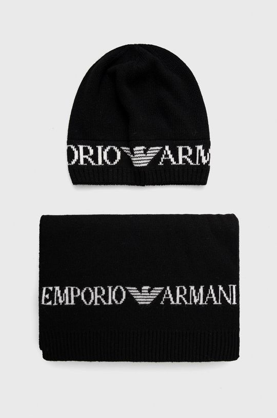 Шапка и шарф с добавлением шерсти Emporio Armani, черный