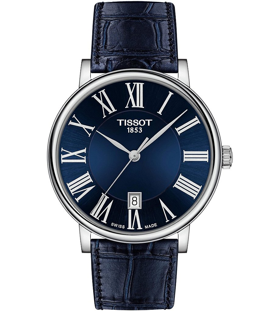 Часы Tissot Carson Premium с синим кожаным ремешком, синий