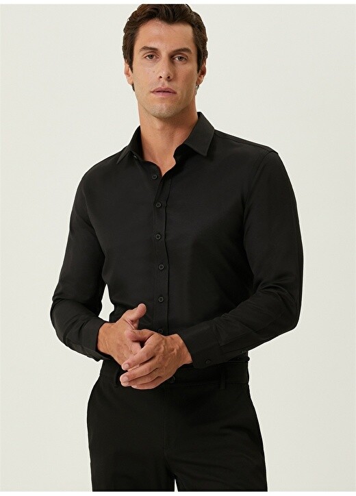 

Черная мужская рубашка Slim Fit с классическим воротником Network