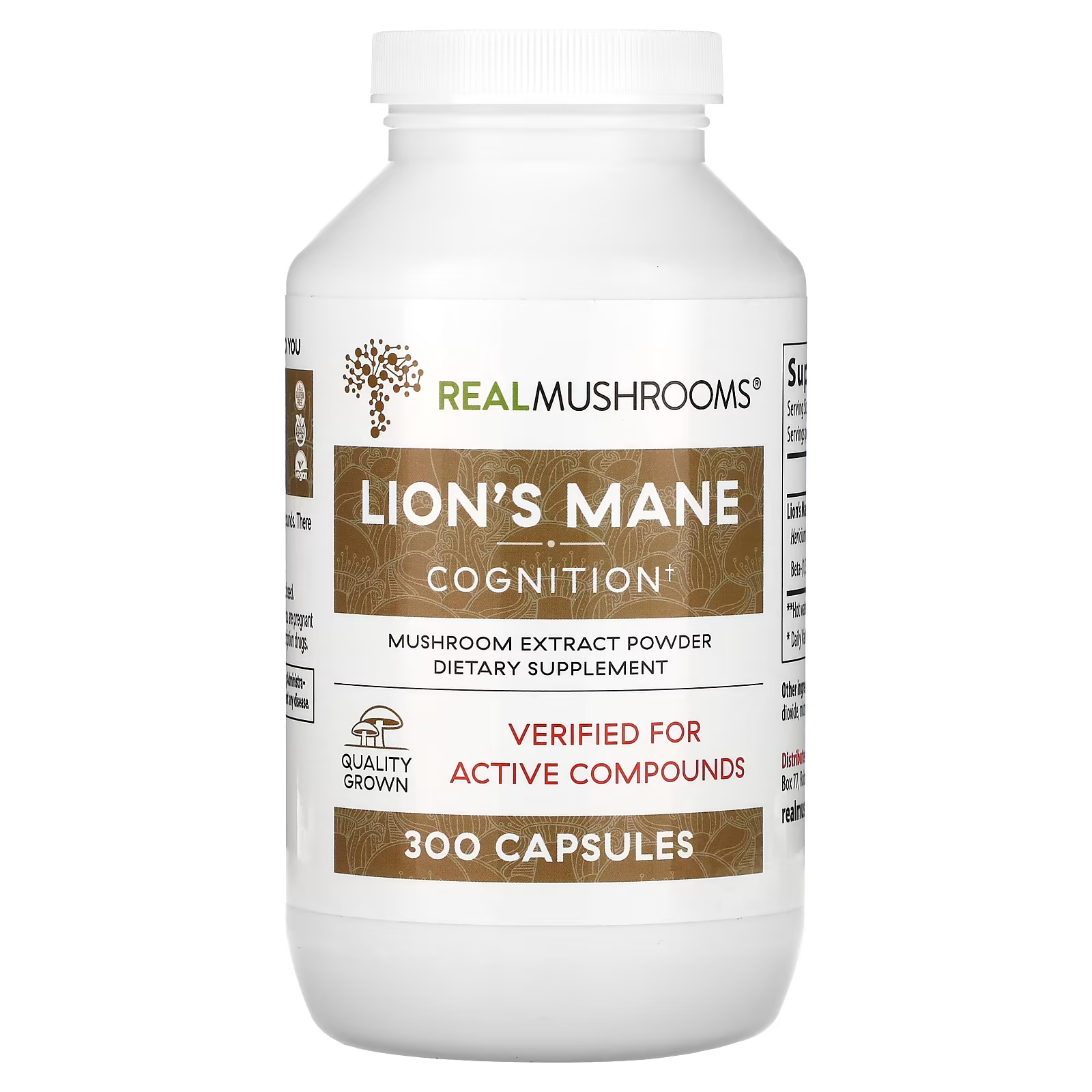 Lion's Mane Cognition 300 капсул Real Mushrooms real mushrooms ergo l эрготионеин 60 капсул