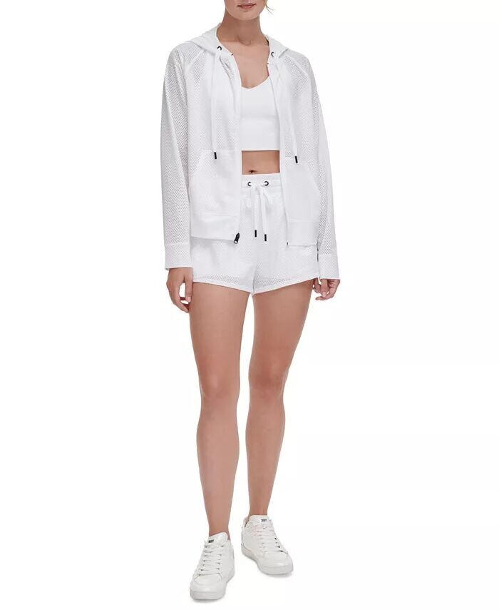 

Женская толстовка с молнией во всю длину из сетчатой ​​ткани DKNY, белый