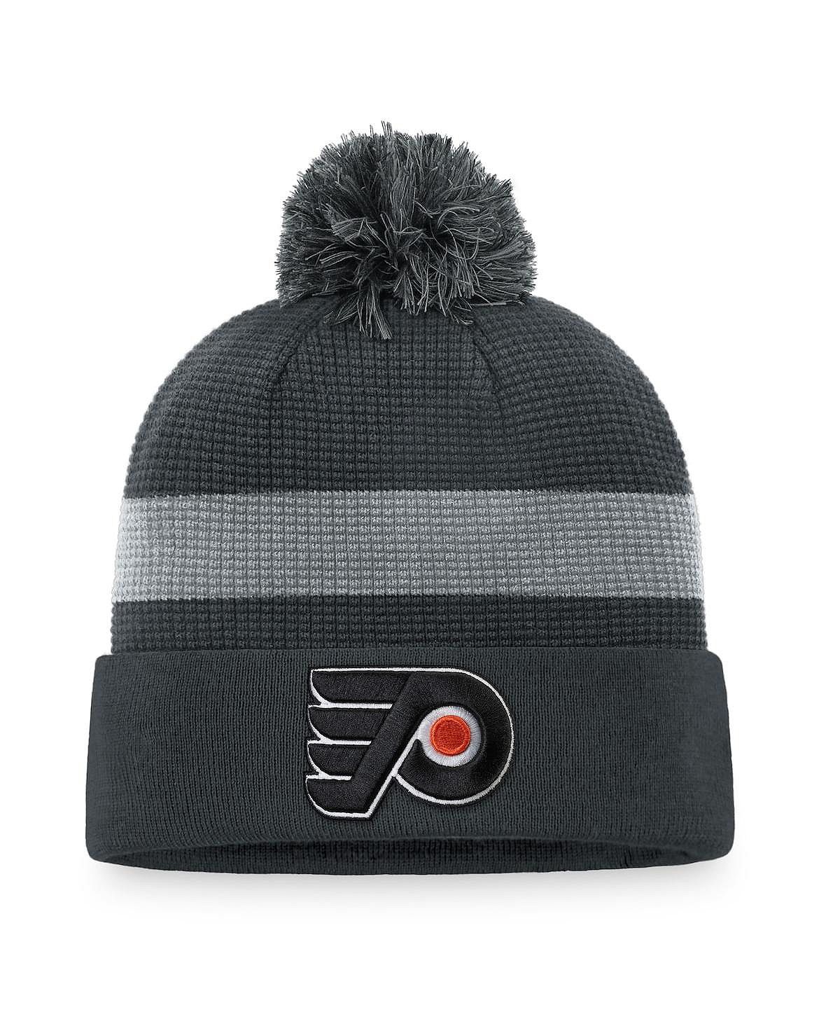 

Мужская фирменная угольная вязаная шапка Philadelphia Flyers Authentic Pro Home Ice с манжетами и помпоном Fanatics