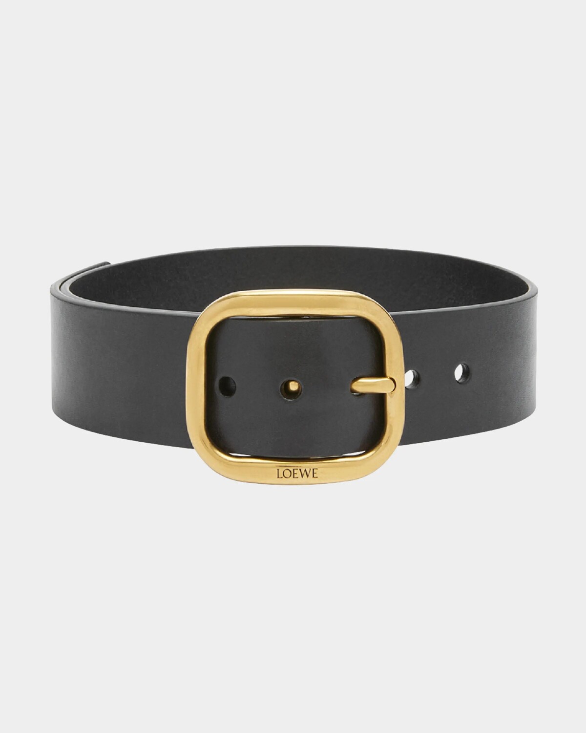 

Кожаный ремень с изогнутой пряжкой Loewe, цвет Black Vintage Brass