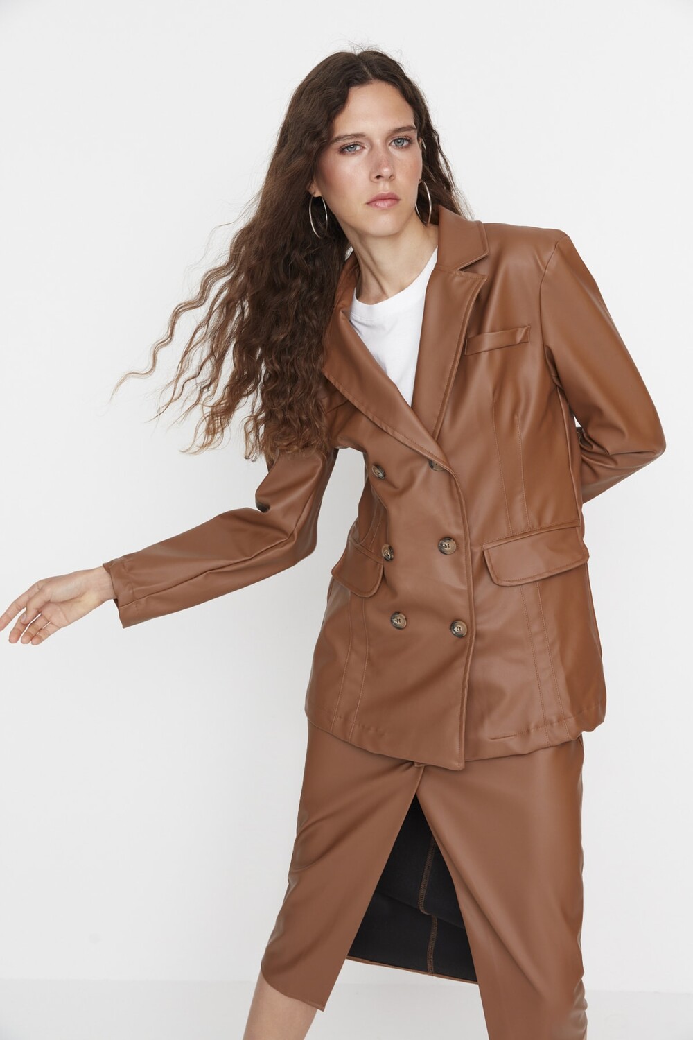 

Блейзер - Коричневый - Классический крой Trendyol, коричневый