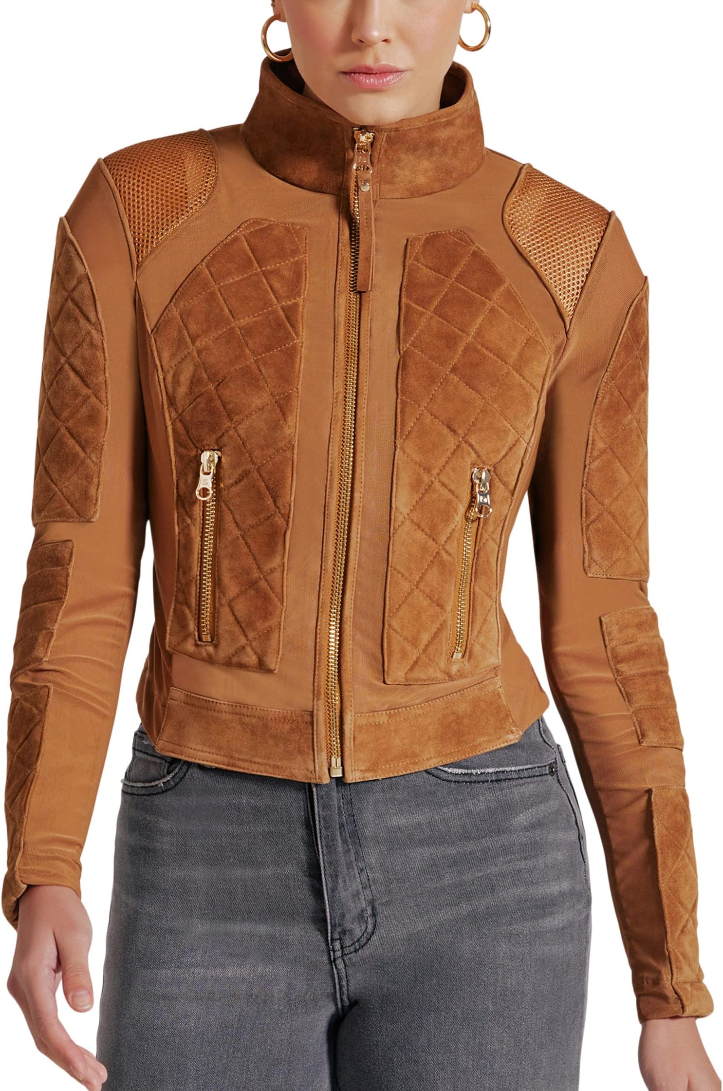 

Куртка Suede Moto Mesh Jacket Gold Trims Blanc Noir, цвет Brown Sugar/Gold