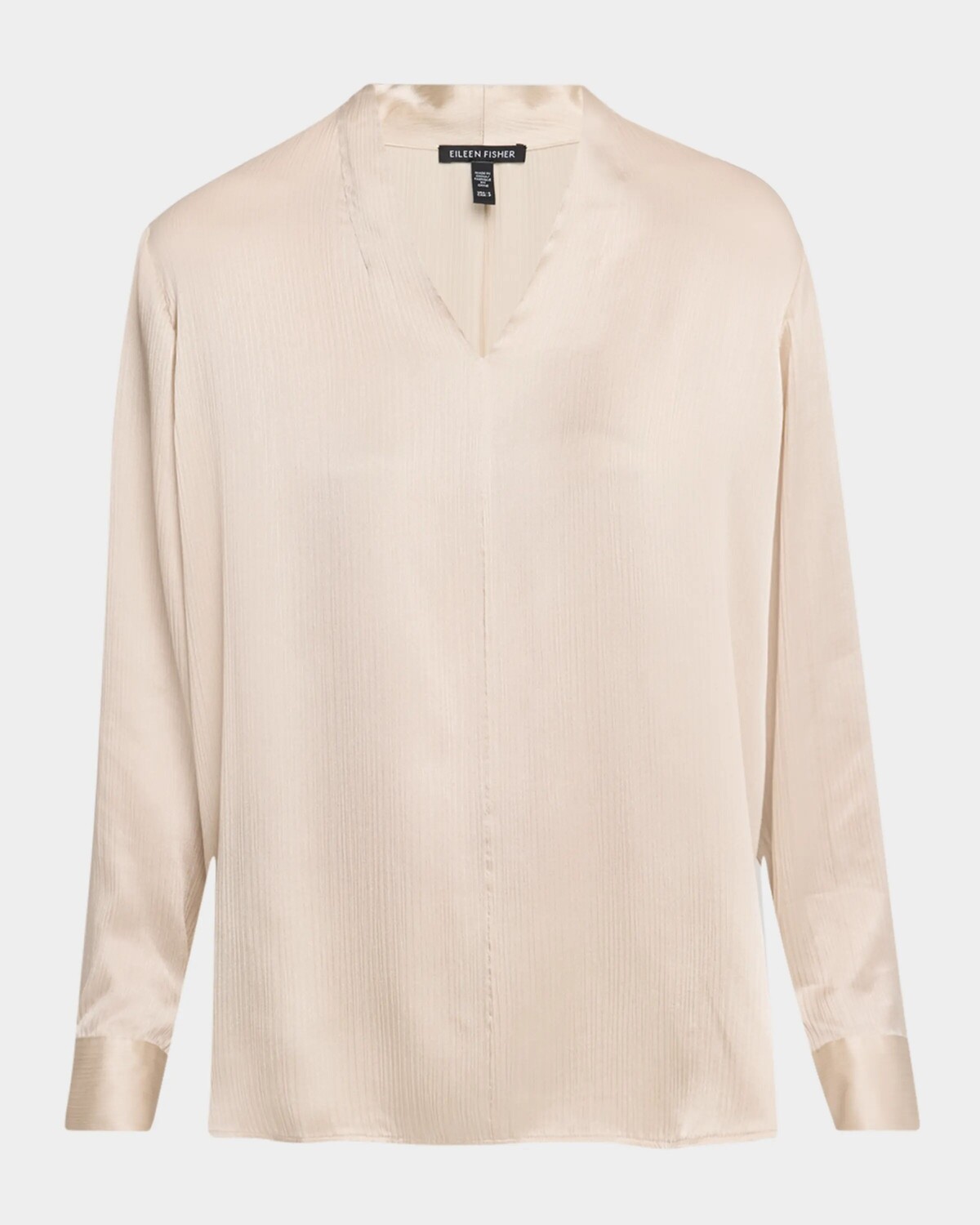 

Полосатый шелковый атласный топ с V-образным вырезом Eileen Fisher, цвет Almond