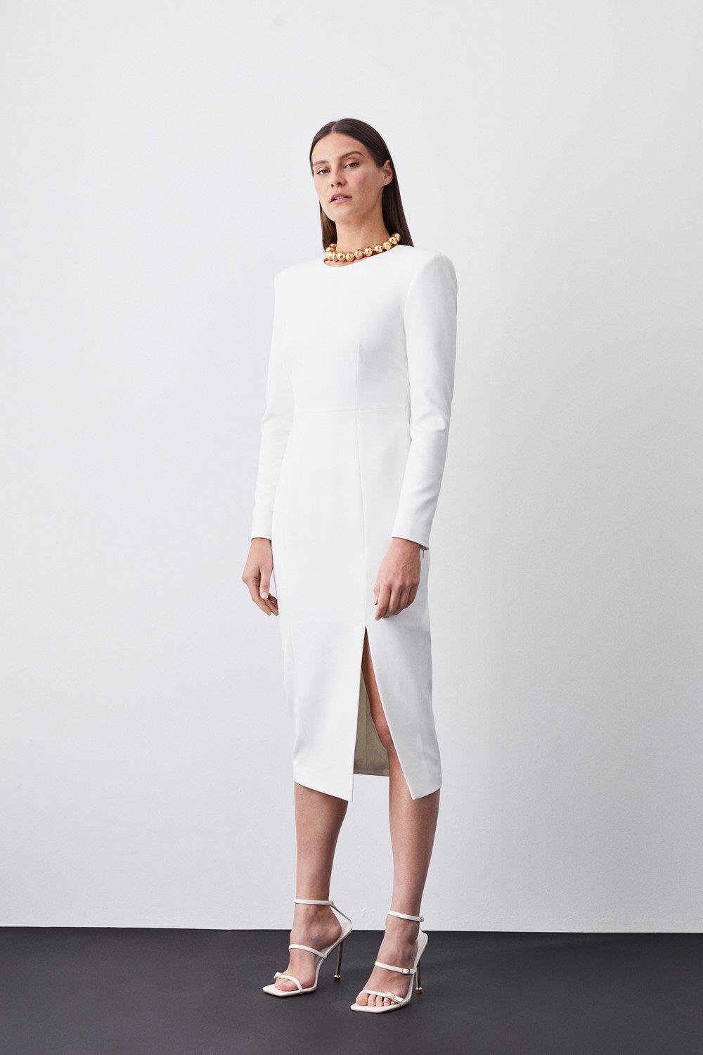 Компактное платье-миди из эластичной вискозы с открытой спиной Karen Millen, белый