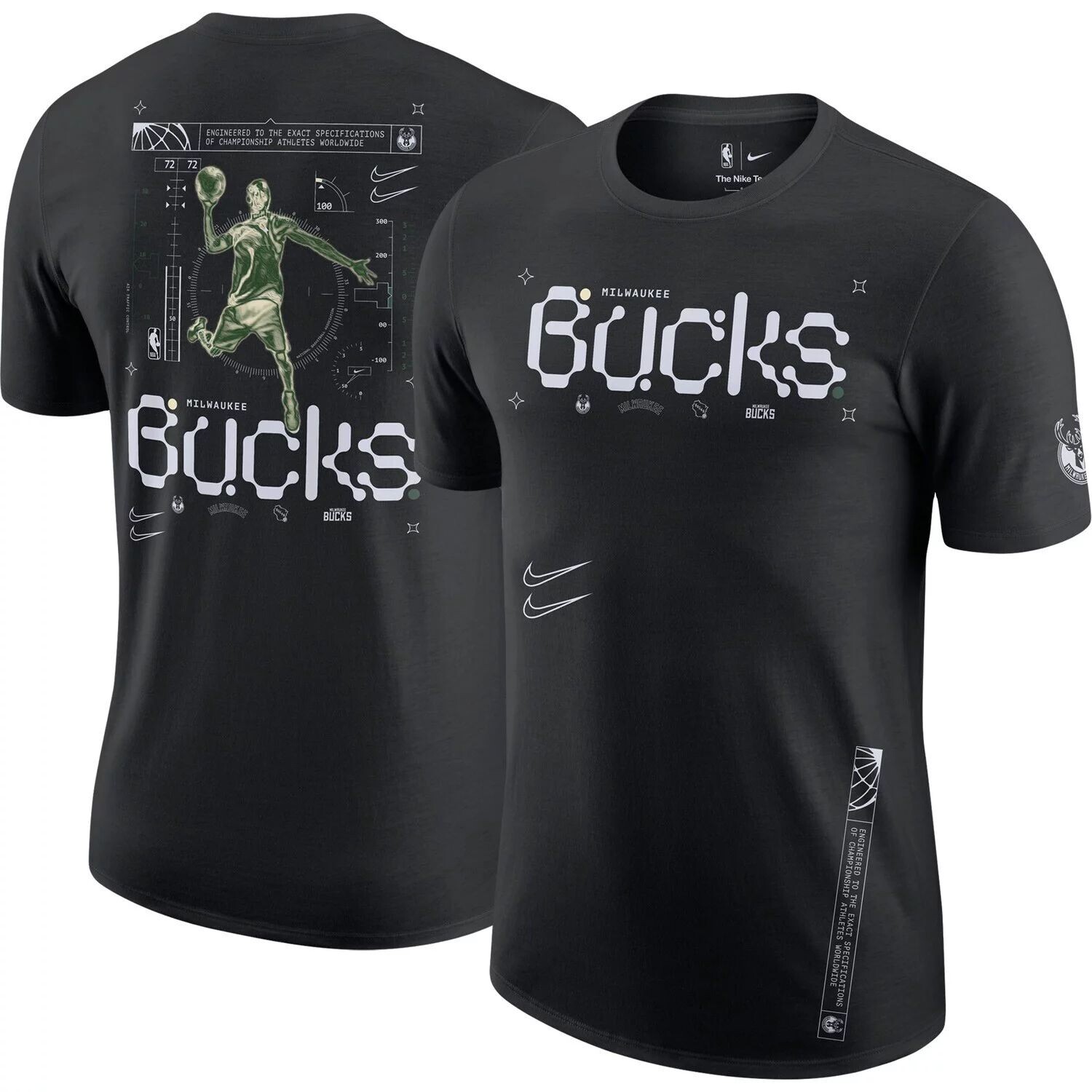 

Мужская черная футболка Milwaukee Bucks Courtside Air Traffic Control Max90 Nike, Черный