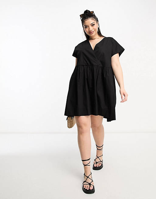 

Черное хлопковое свободное платье мини с v-образным вырезом ASOS DESIGN Curve