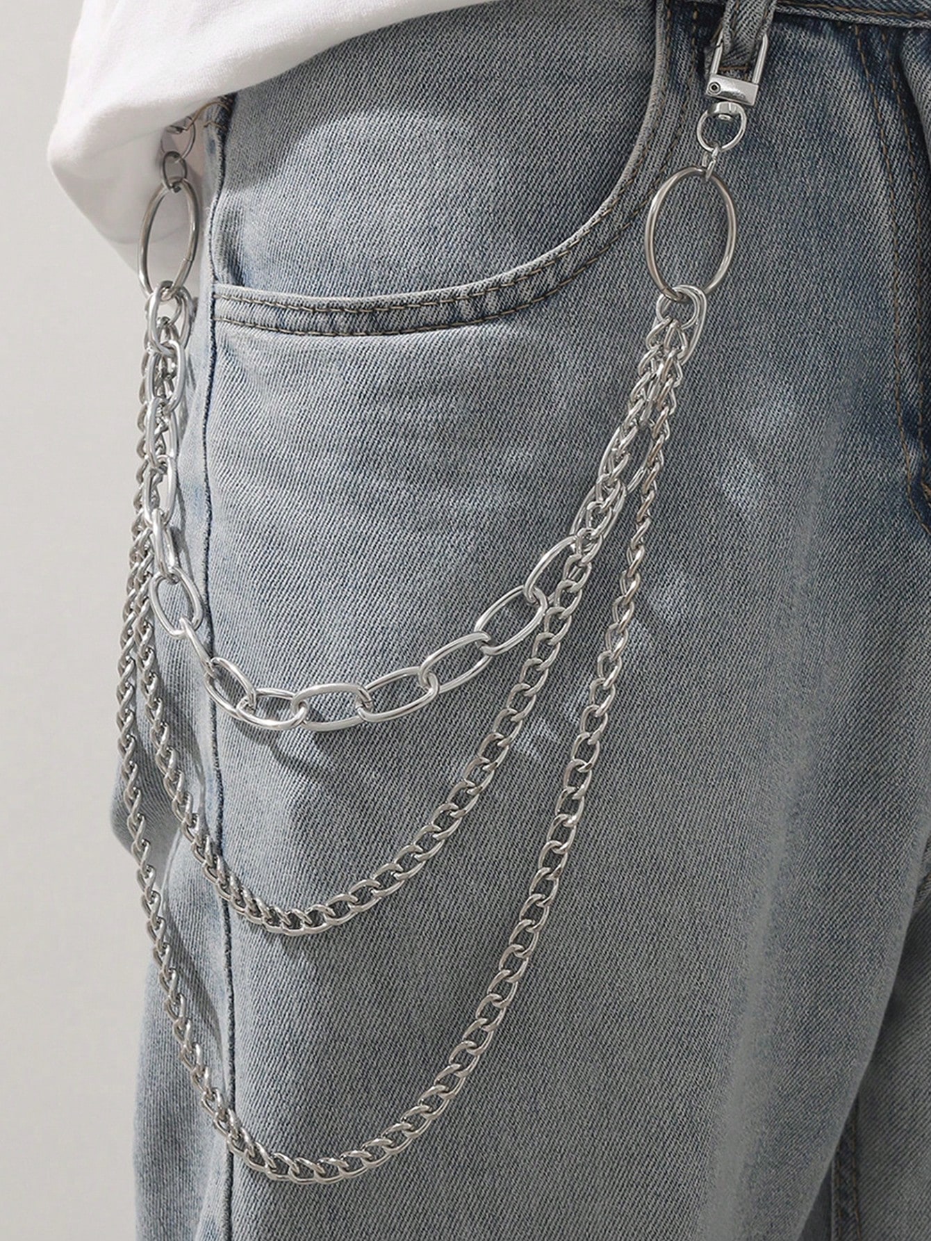 1 шт. женская многослойная металлическая цепочка для брюк в стиле хип-хоп серебристого цвета, серебро