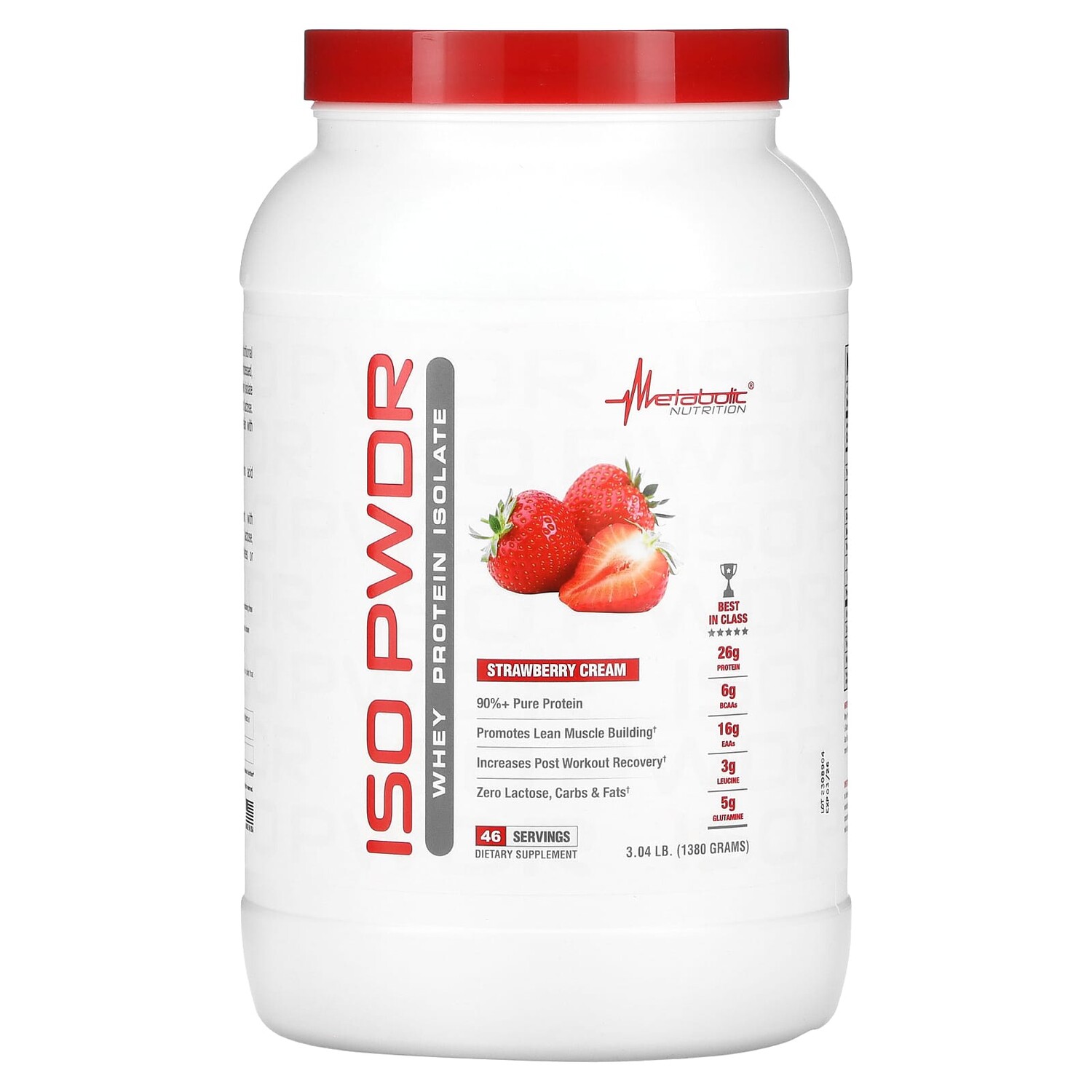 

ISOpwdr, изолят сывороточного протеина, клубничный крем, 1380 г (3,04 фунта), Metabolic Nutrition