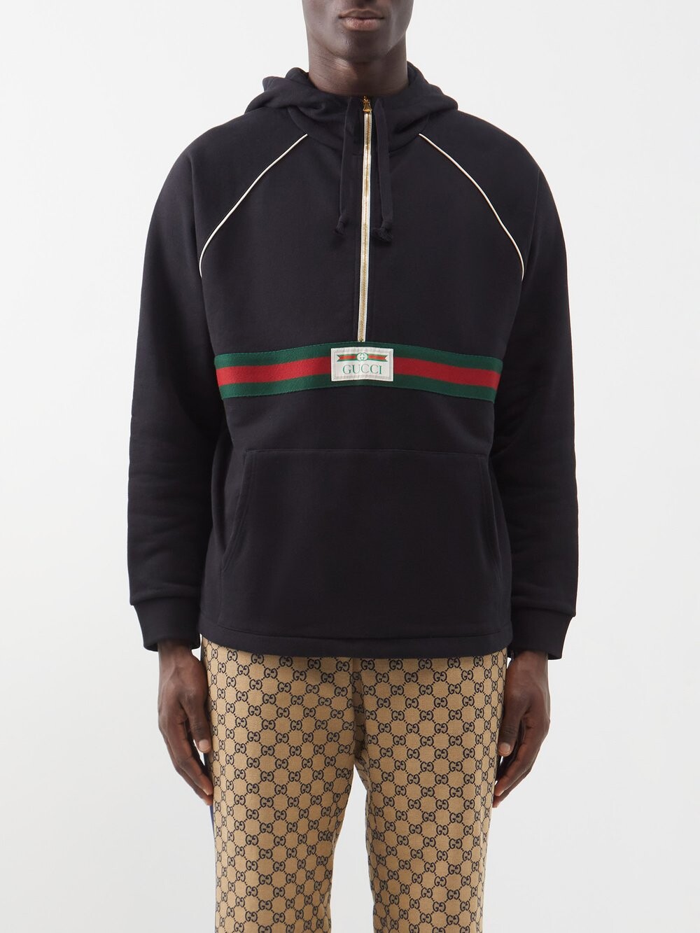 

Худи из хлопкового джерси с полосками web Gucci, черный