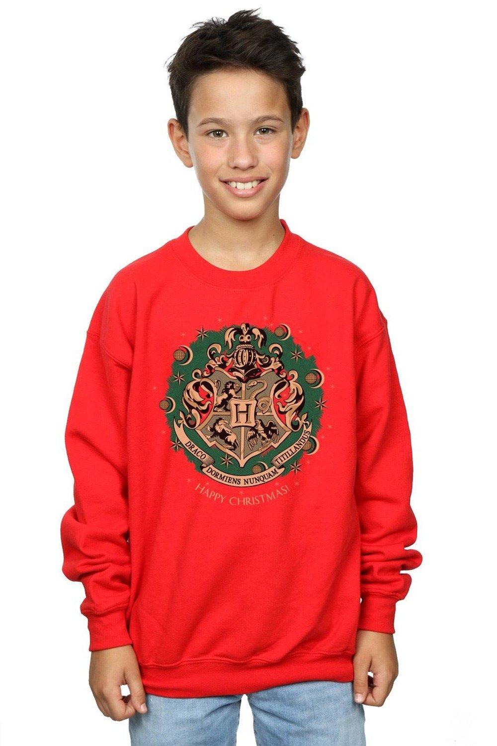 Рождественский свитшот с венком Harry Potter, красный деревянный значок герб хогвартса