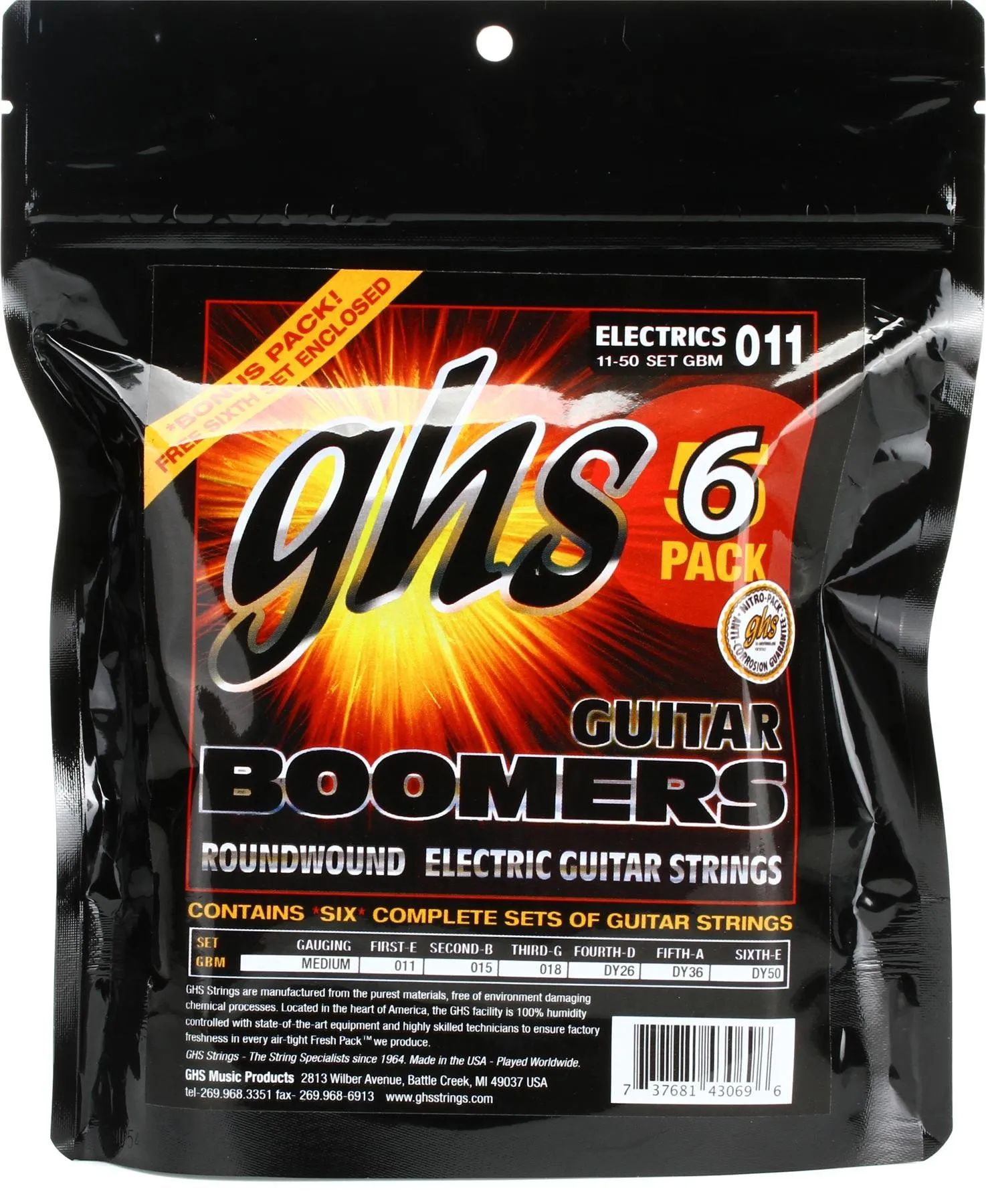 

Струны для электрогитары GHS GBM-5 Guitar Boomers — .011-.050, средние, 6 шт.