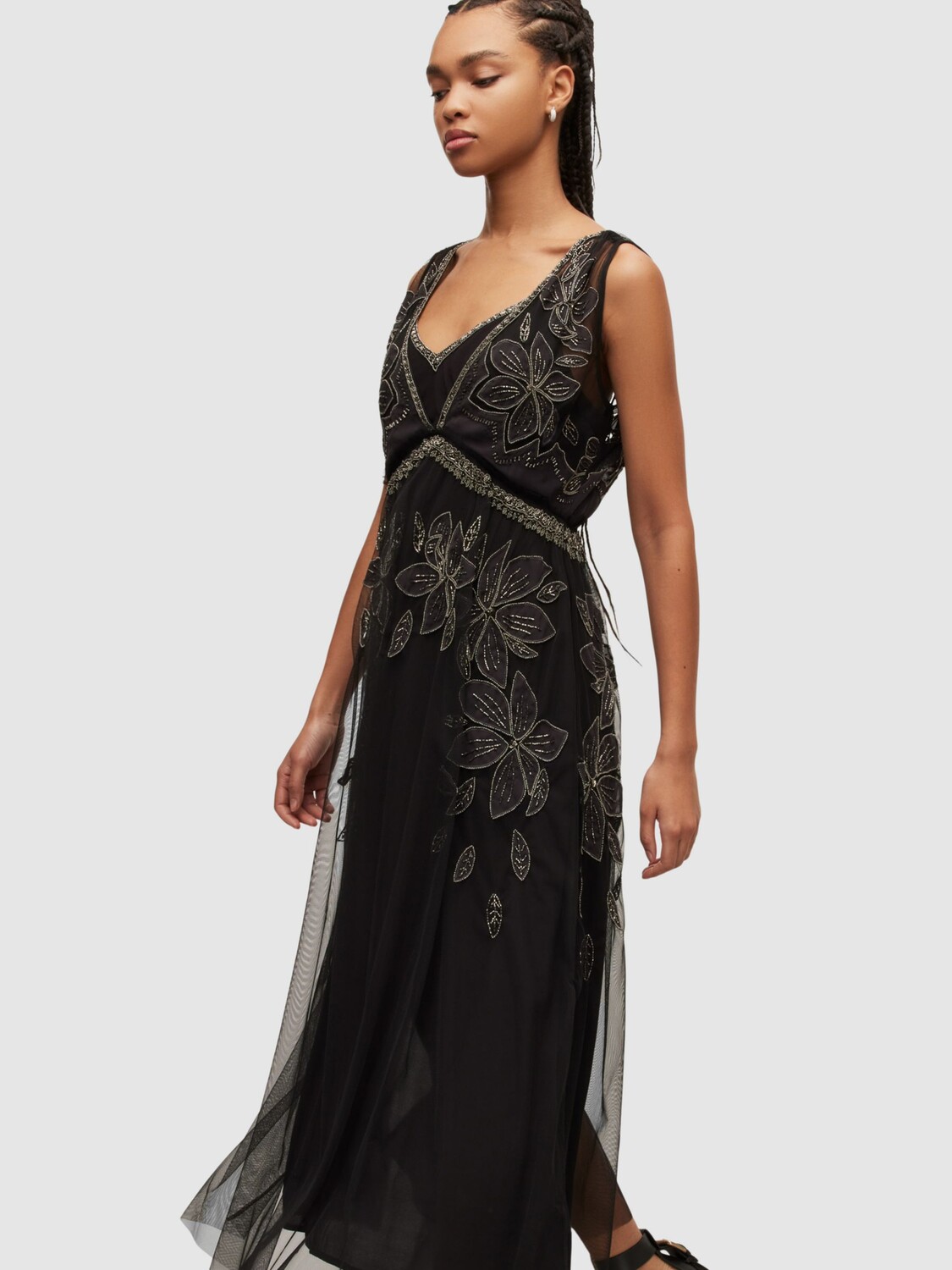 

Платье макси с украшением AllSaints Laia, черный