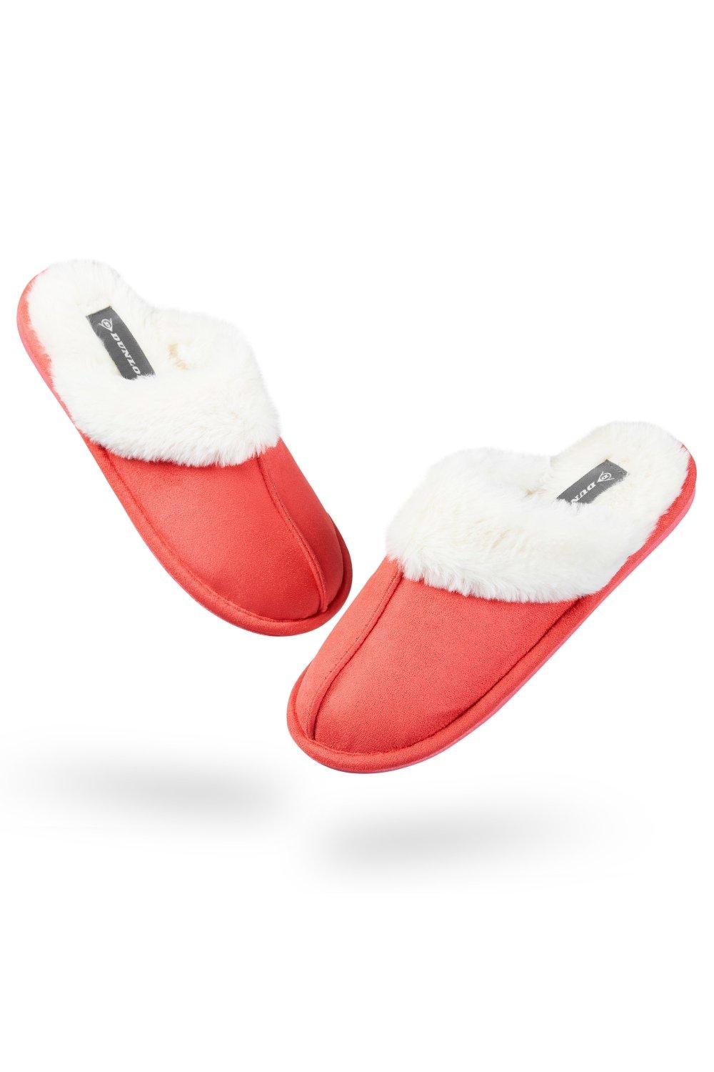 Домашние пушистые тапочки на толстой меховой подкладке Dunlop, красный slides women sandals fur slides for women flat slippers for women slipper women summer slipper slippers women slippers