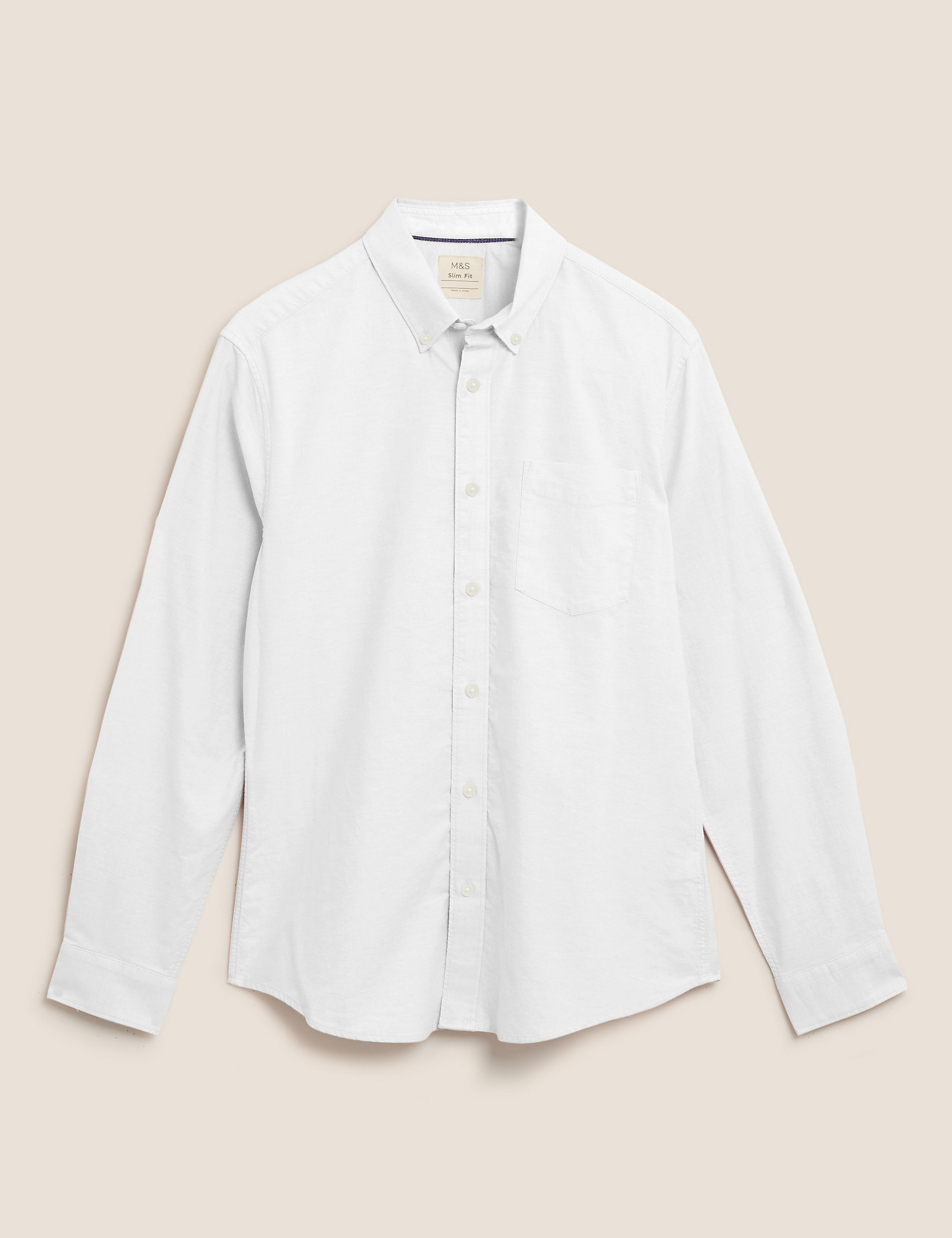 Оксфордская рубашка приталенного кроя из чистого хлопка Marks & Spencer, белый рубашка приталенного кроя из чистого хлопка luca d altieri белый