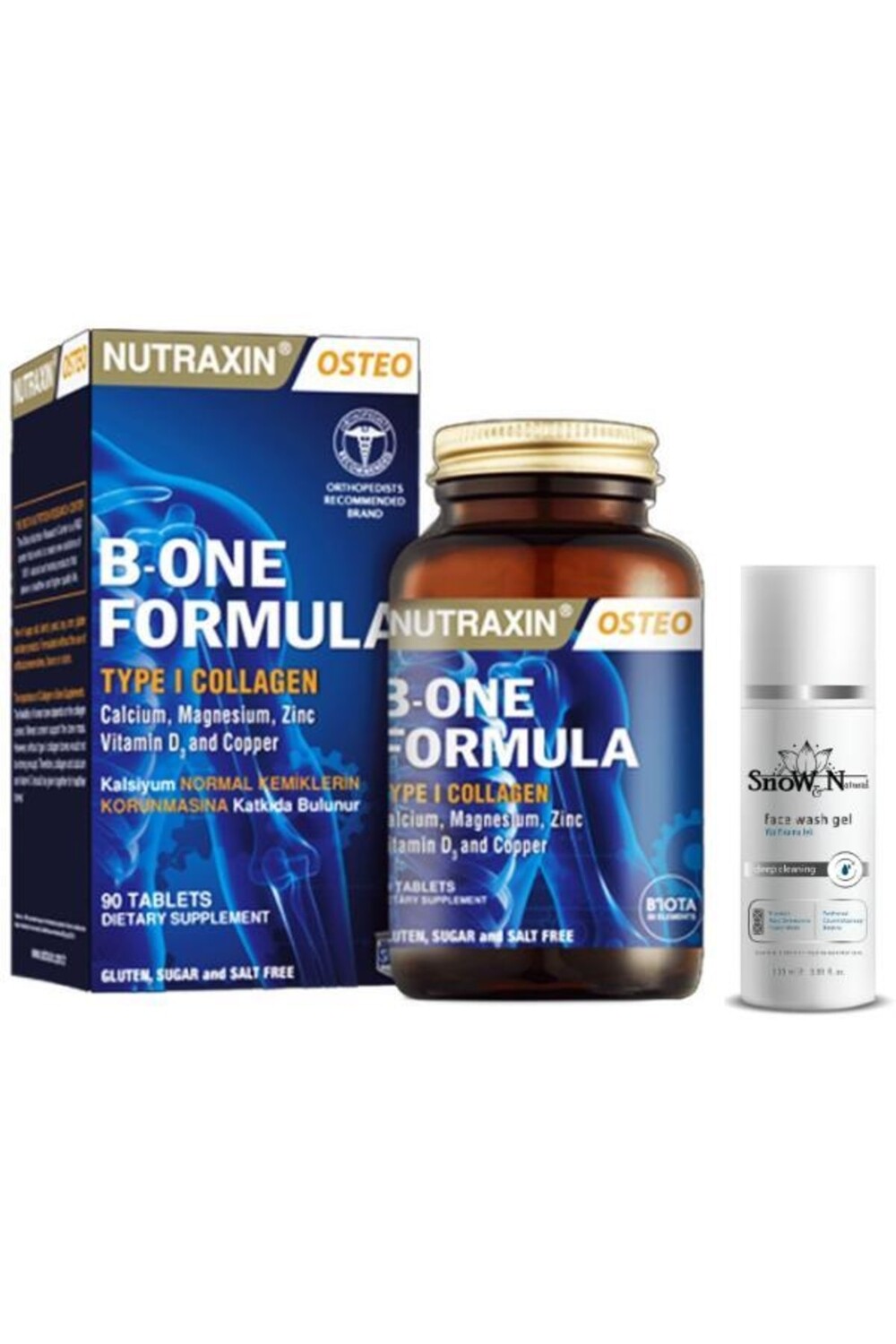 

Nutraxin Коллаген B One Formula Type 1, 90 таблеток + очищающий гель для лица, 100 мл, подарок