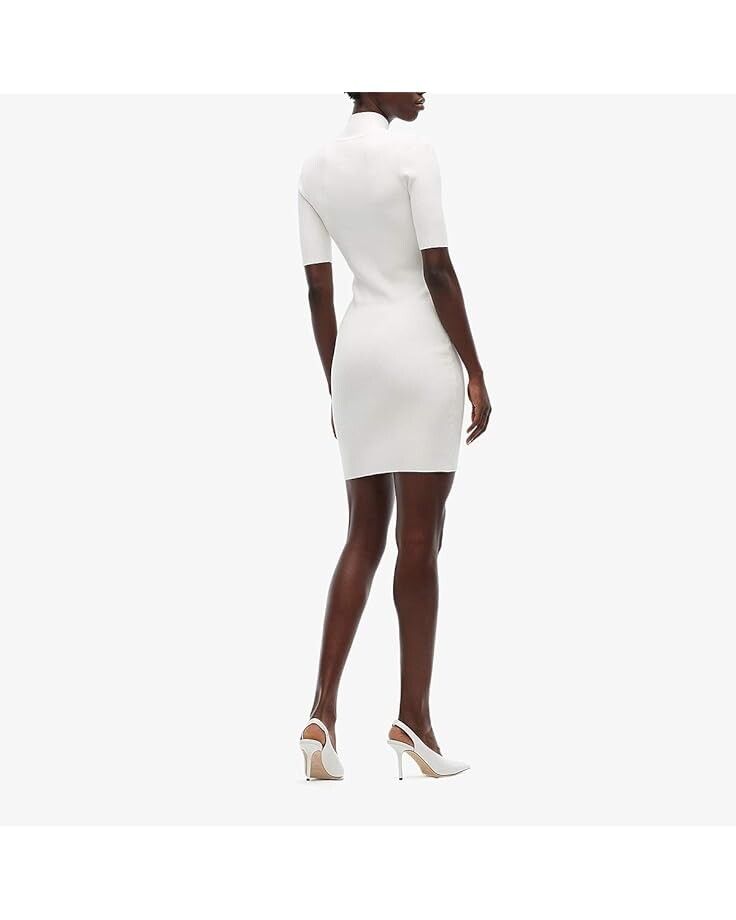 Платье Cushnie Mock Neck Long Sleeved Knit Mini Dress with Sheer, белый