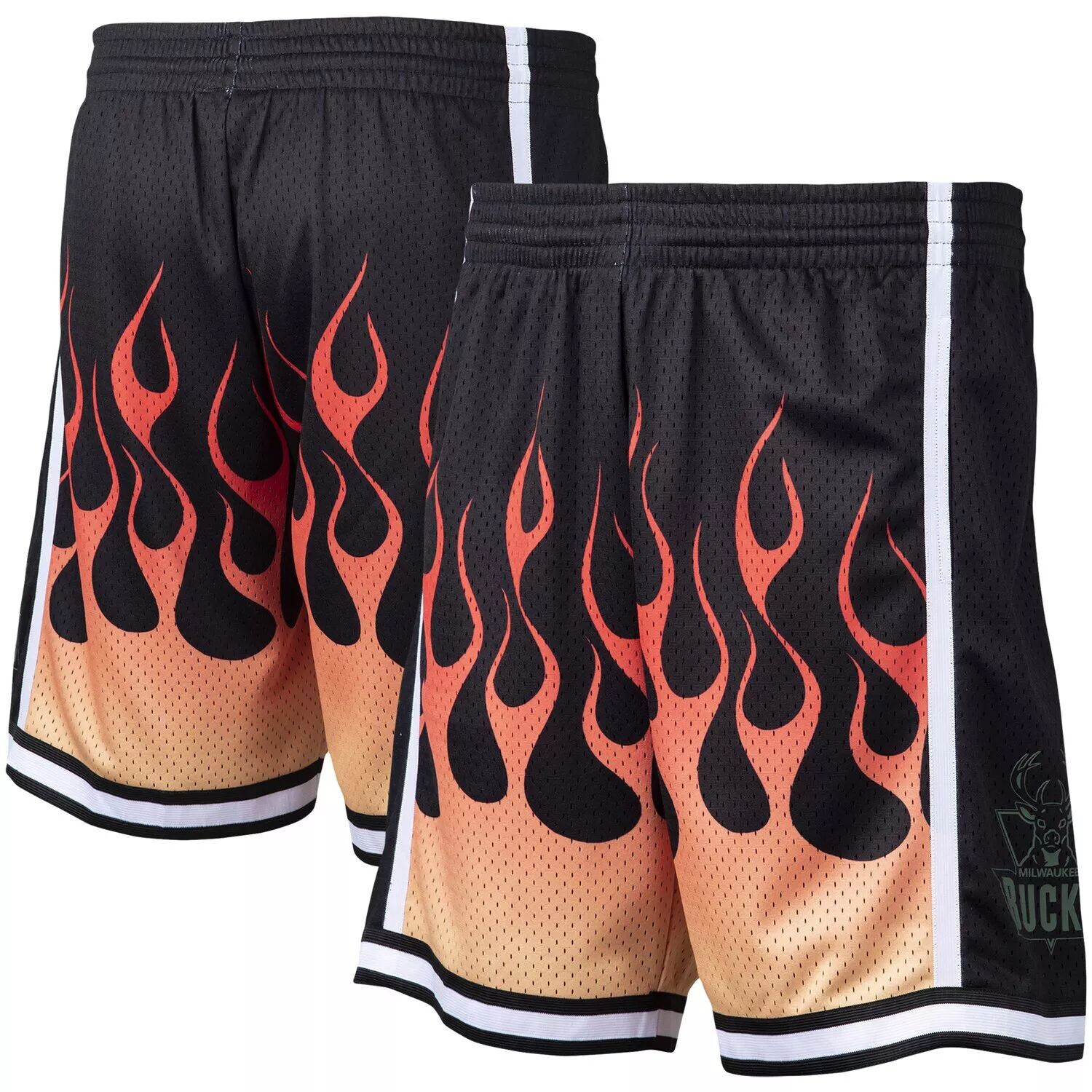 

Мужские черные шорты Mitchell & Ness Milwaukee Bucks 2000/01 Flames Swingman