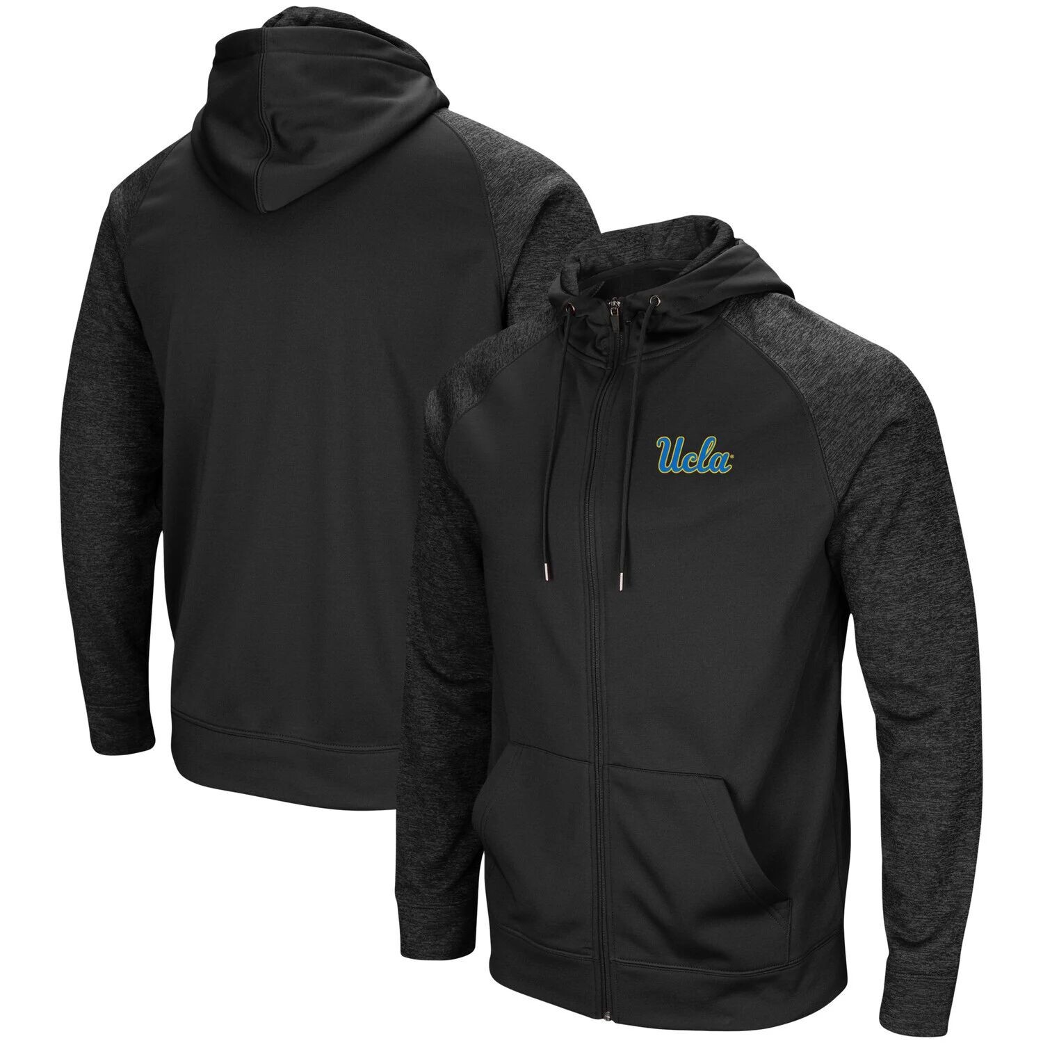

Мужская черная худи с молнией во всю длину UCLA Bruins Blackout 3.0 в тон реглан Colosseum