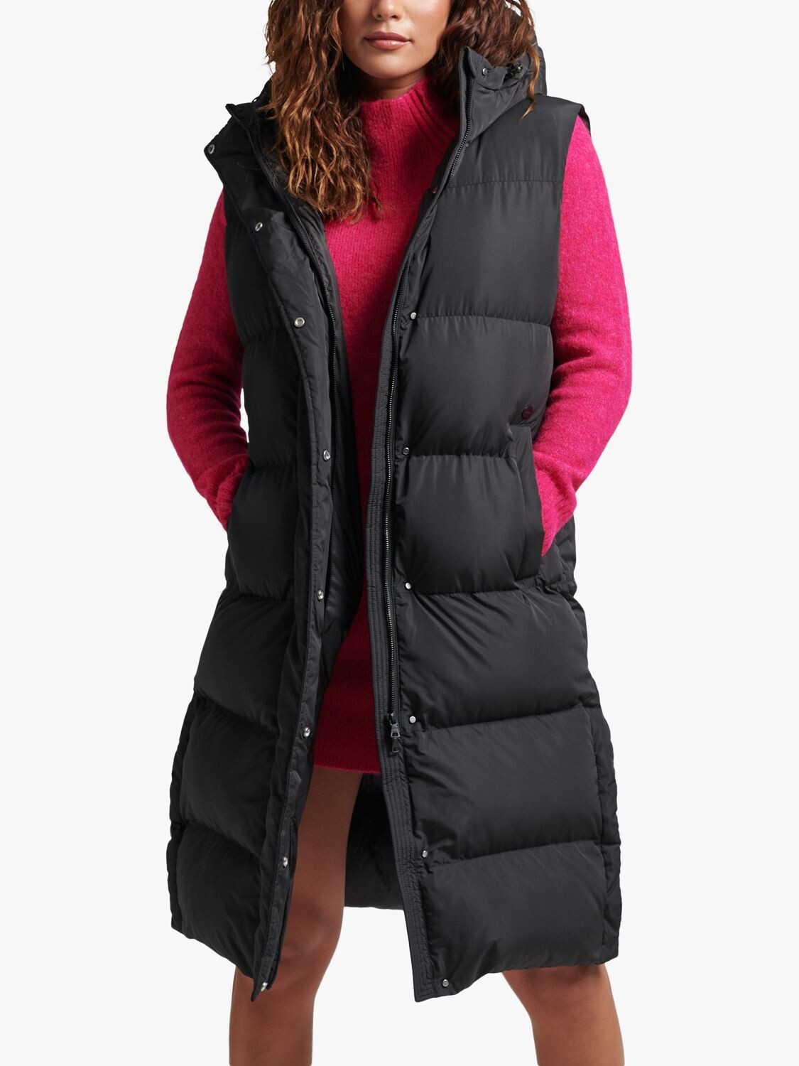 

Длинный утепленный жилет с капюшоном Superdry, черный