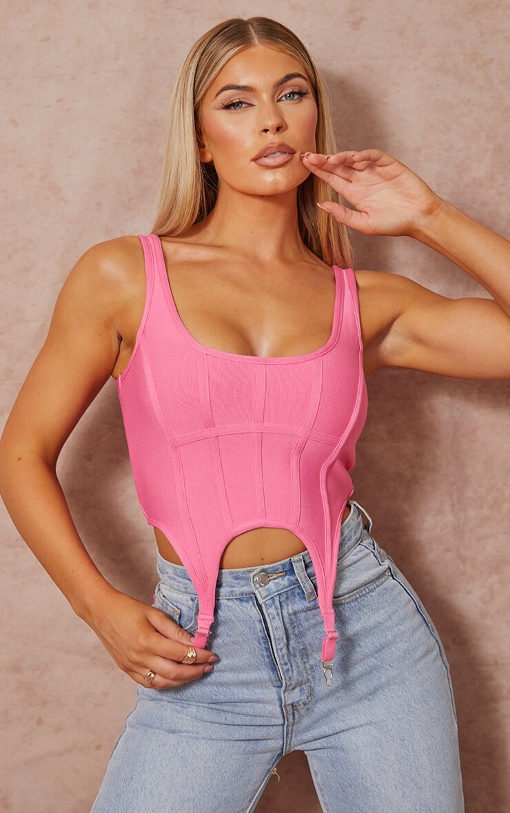 

PrettyLittleThing Структурированный укороченный топ Candy Pink с повязкой на штрипках и подолом
