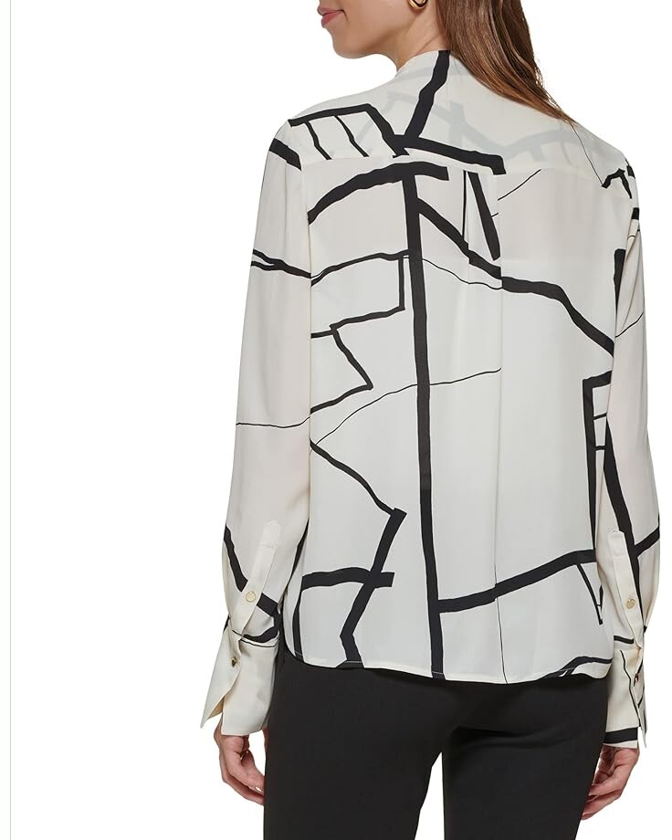 

Блуза DKNY Long Sleeve Pearl Trim Blouse, цвет Eggnog/Black