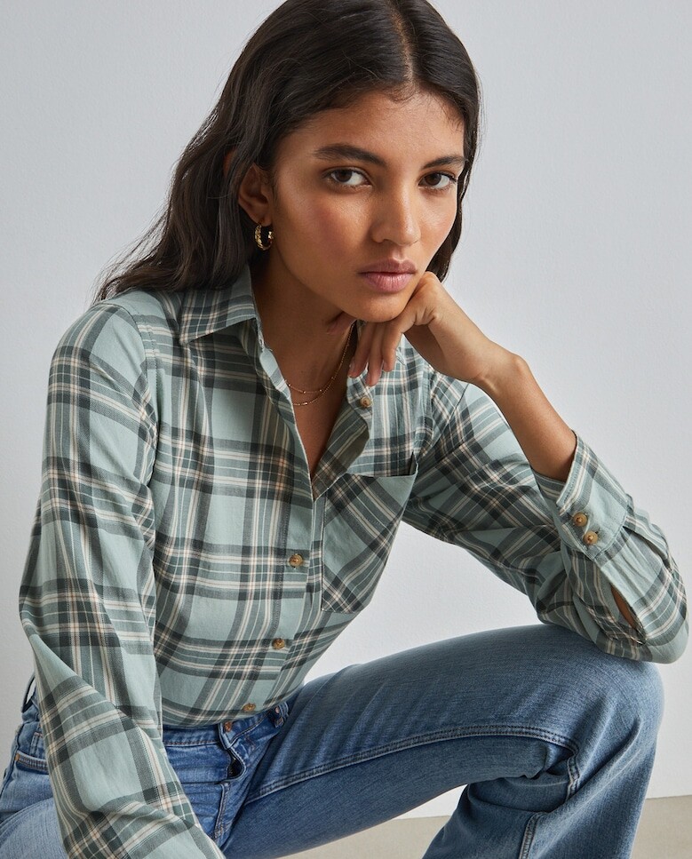 

Клетчатая рубашка с подходящей резинкой для волос для женщин Easy Wear, зеленый