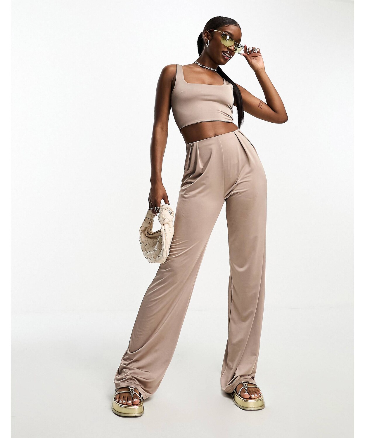 

Облегающие широкие брюки в стиле диско ASOS DESIGN co-ord грибовидного кроя, Серый