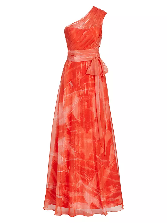 цена Платье из тюля с принтом и завязками на талии на одно плечо Rene Ruiz Collection, цвет persimmon