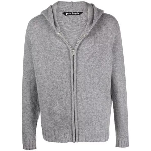 

Футболка intarsia-logo zip-up hoodie Palm Angels, серый
